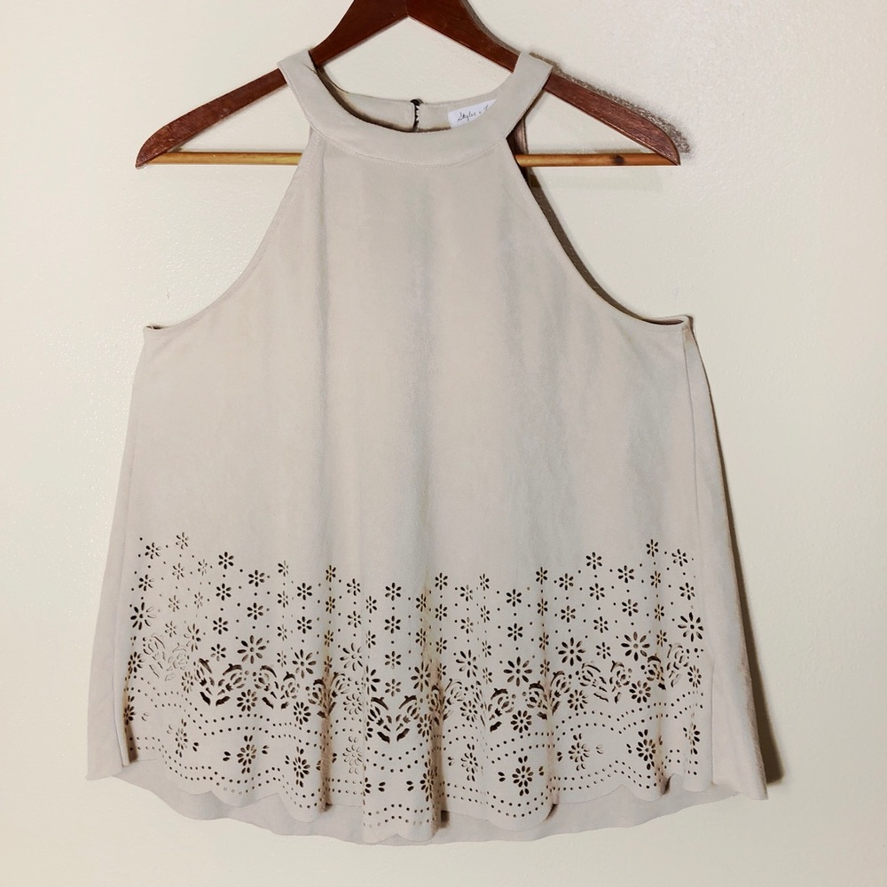 Skylar and Jade Faux Suede Cutout Tank Top